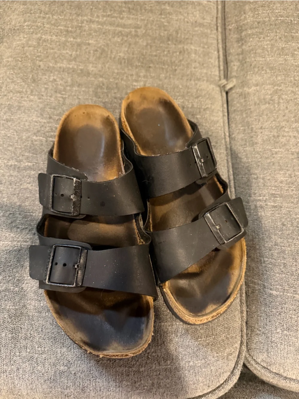 Classic birks Double-Buckle Leather Slide Sandals - Black